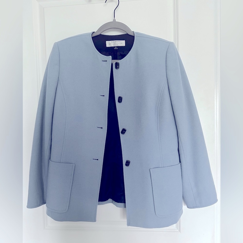 Tahari Light Blue Wool Blazer Jacket